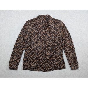 J. McLaughlin Women Top Medium Button Up Long Sleeve Wild‎ Print